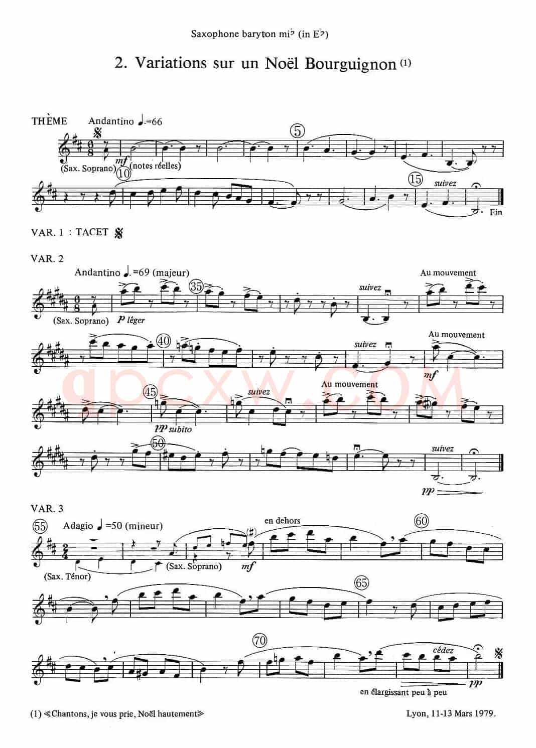 jean Bouvard 编写的6首萨克斯四重奏（低音萨克斯分谱）