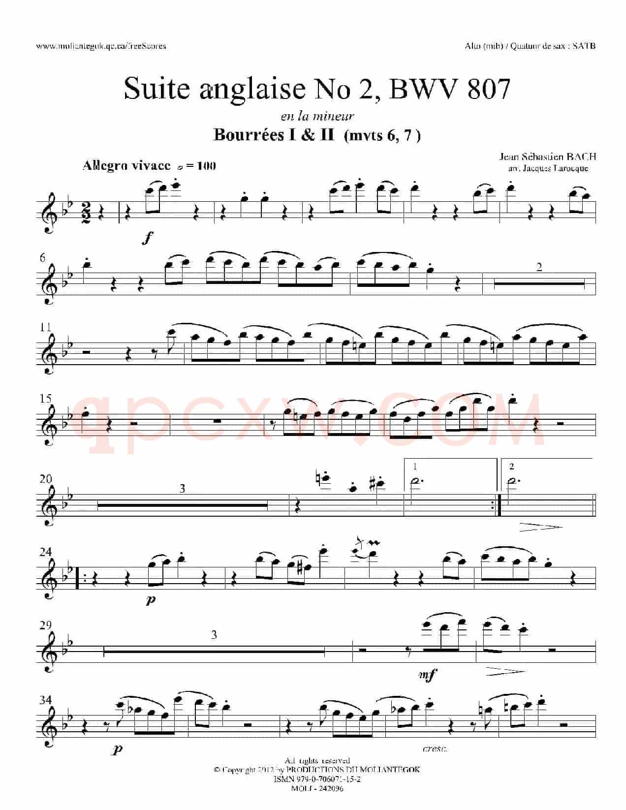Suite anglaise No 2,BWV 807（法国组曲之二·布列舞曲）（中音萨克斯分谱）