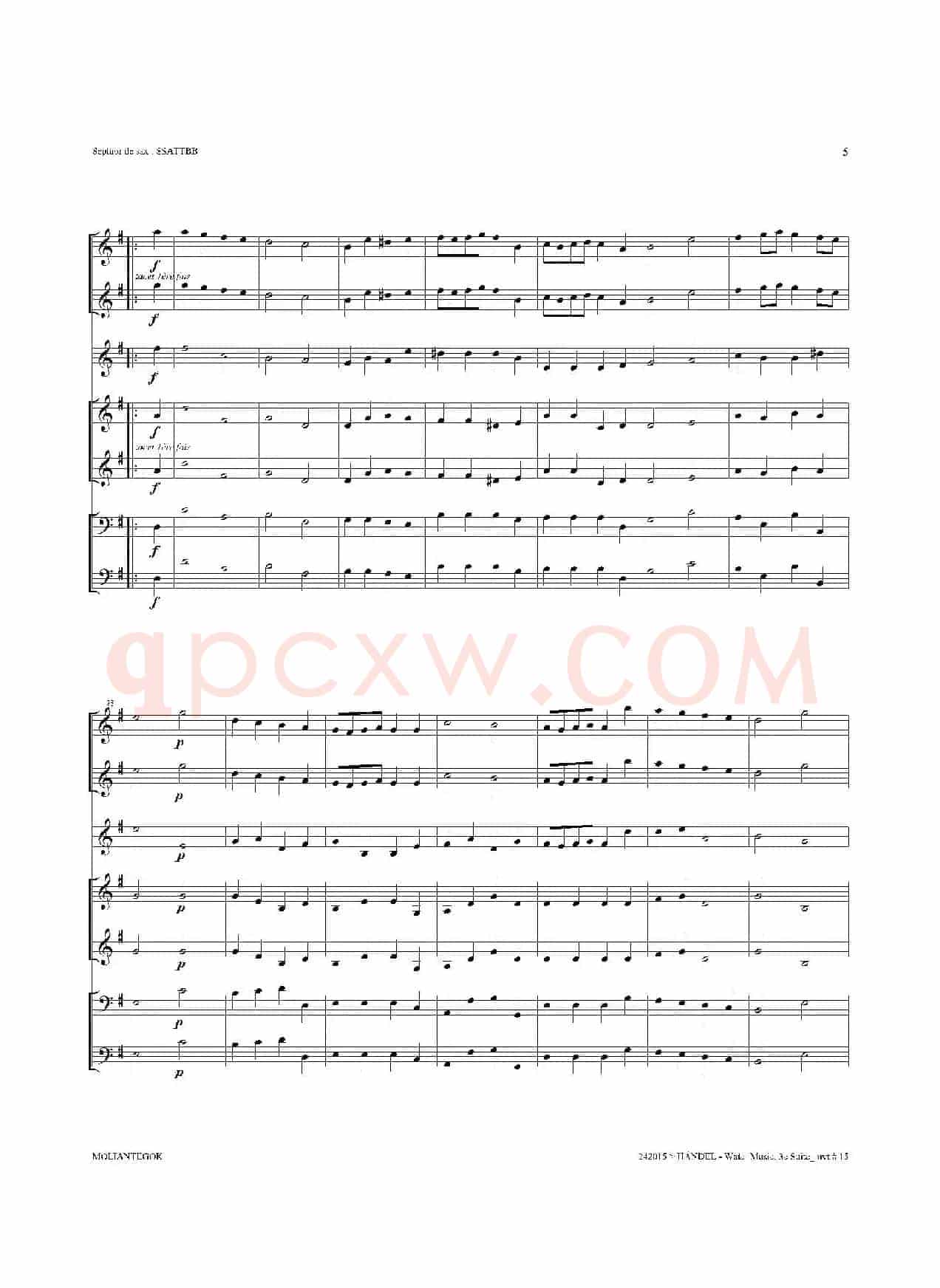Water Music（HWV.350 No.3）（萨克斯合奏总谱）