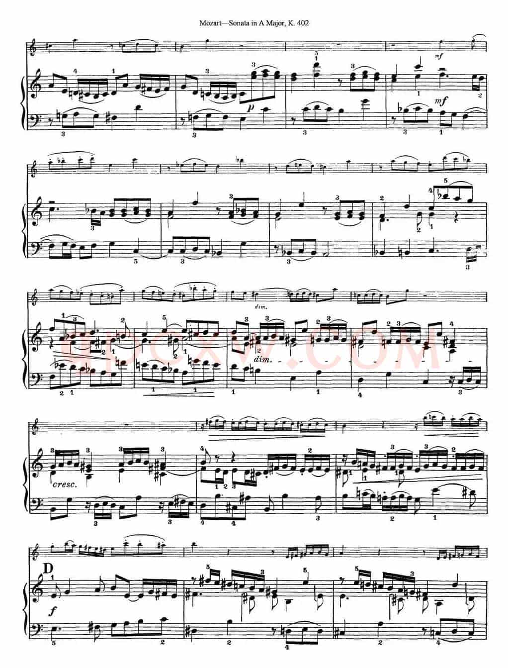 Violin Sonata in A Major K.402（小提琴+钢琴伴奏）