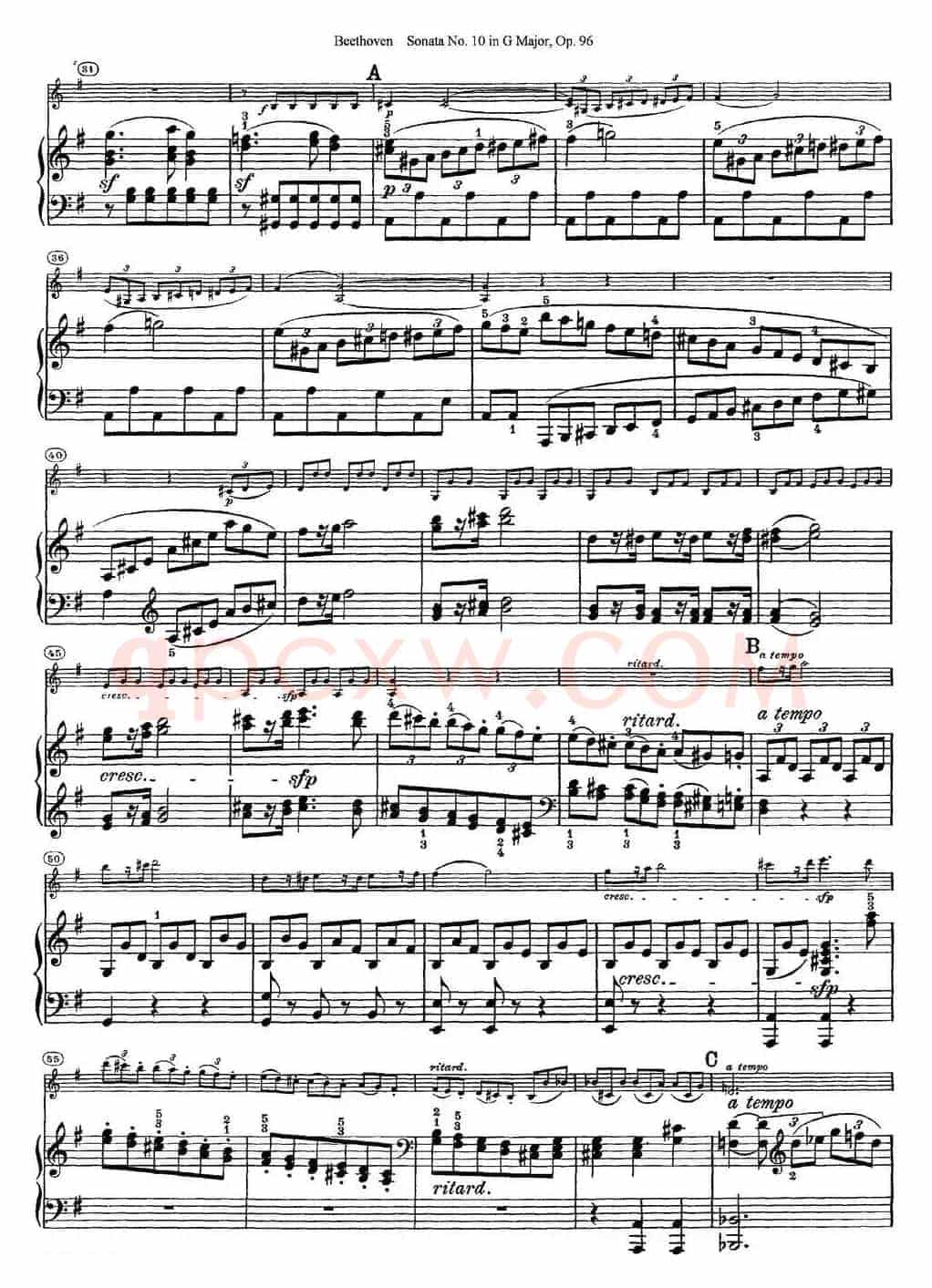 Violin Sonata No.10 in G Major Op.96（小提琴+钢琴伴奏）