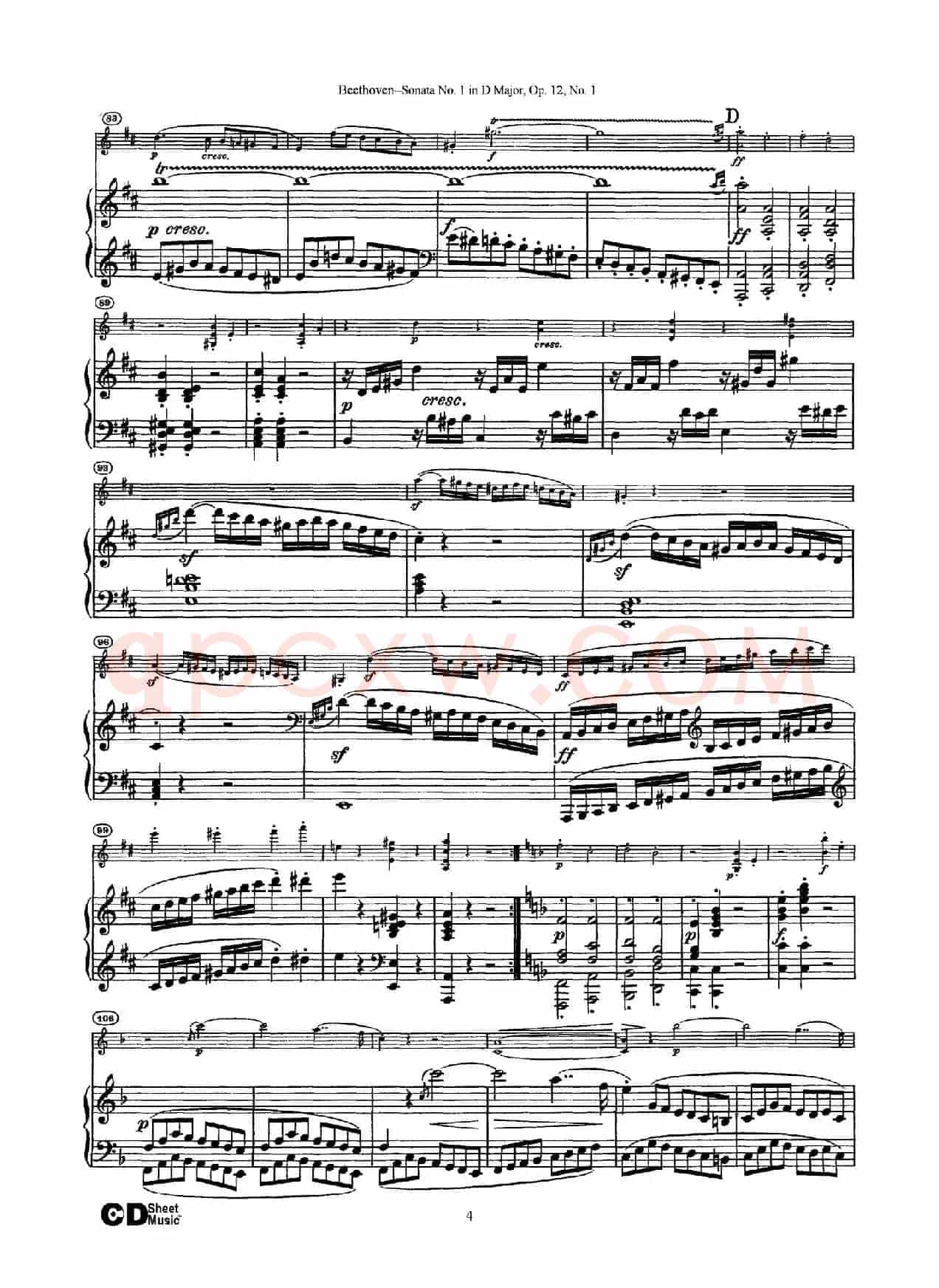 D大调第一小提琴奏鸣曲（Sonata No.1 in D Major Op.12,No.1）（小提琴+钢琴伴奏）