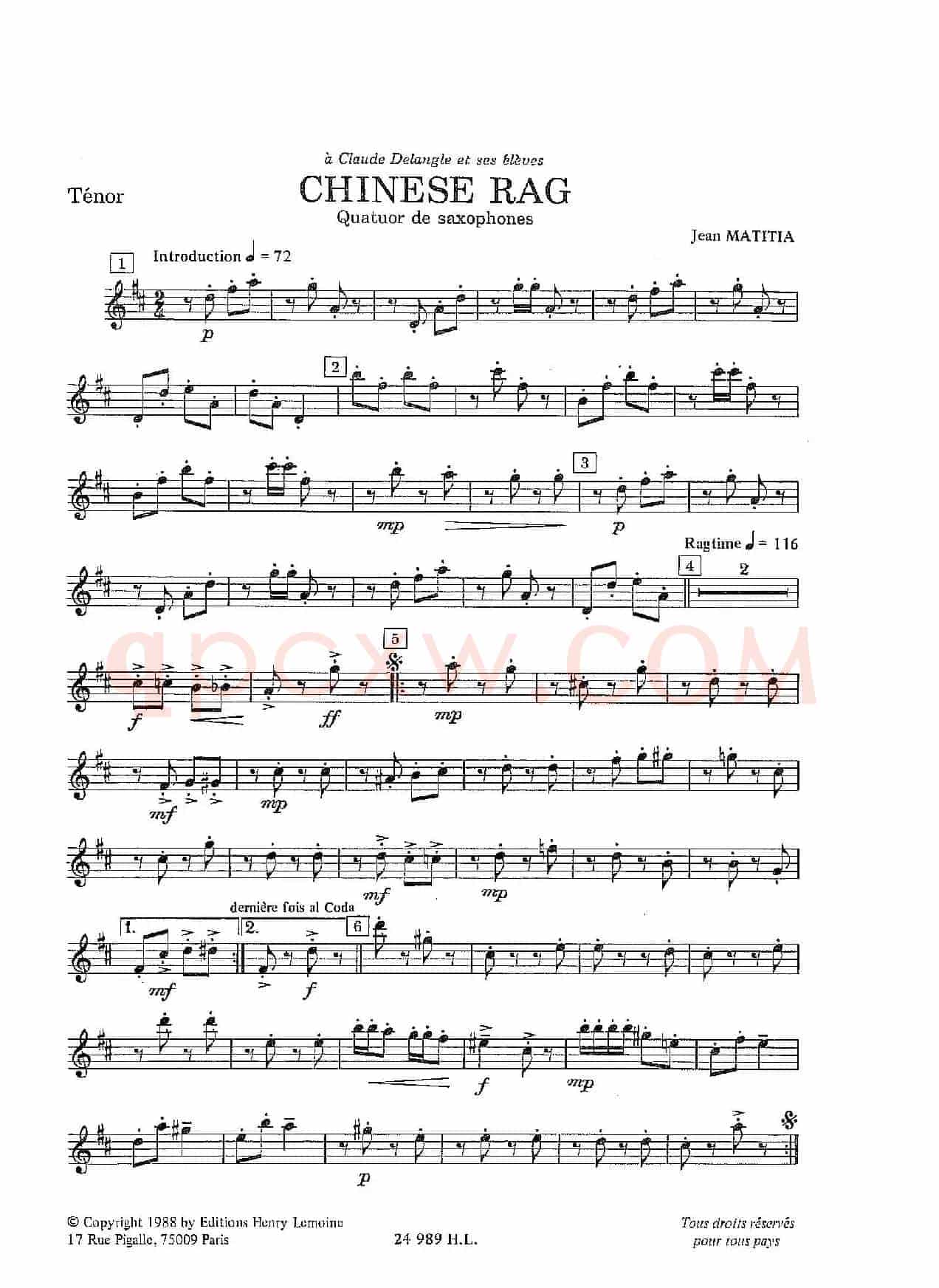 Chinese Rag （四重奏总谱+分谱）