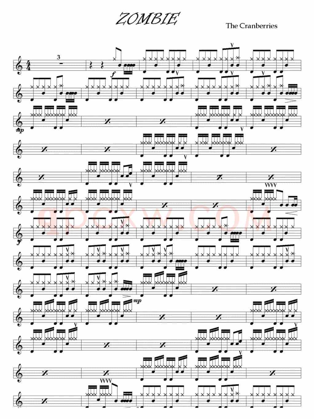爵士鼓谱：Cranberries - Zombie