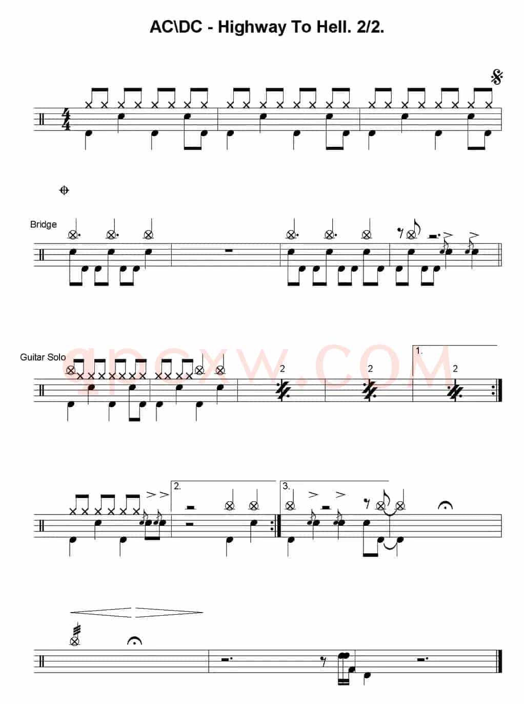 爵士鼓谱：AcDc - Highway to hell