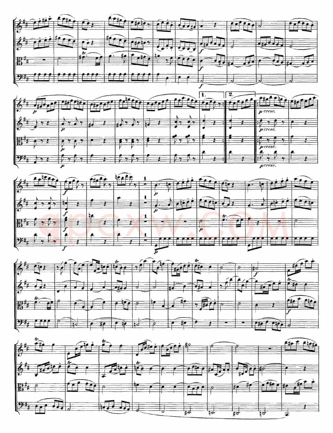 Mozart《Quartet No.20 in D Major,K.499》（总谱）