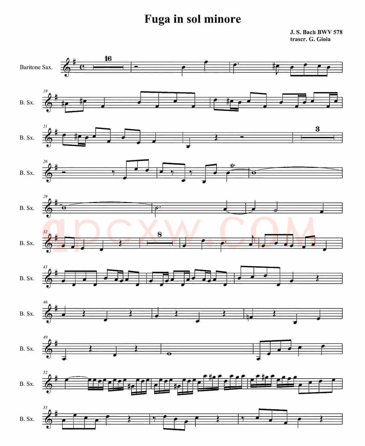 Fuga in sol minore（四重奏之上低音萨克斯分谱）