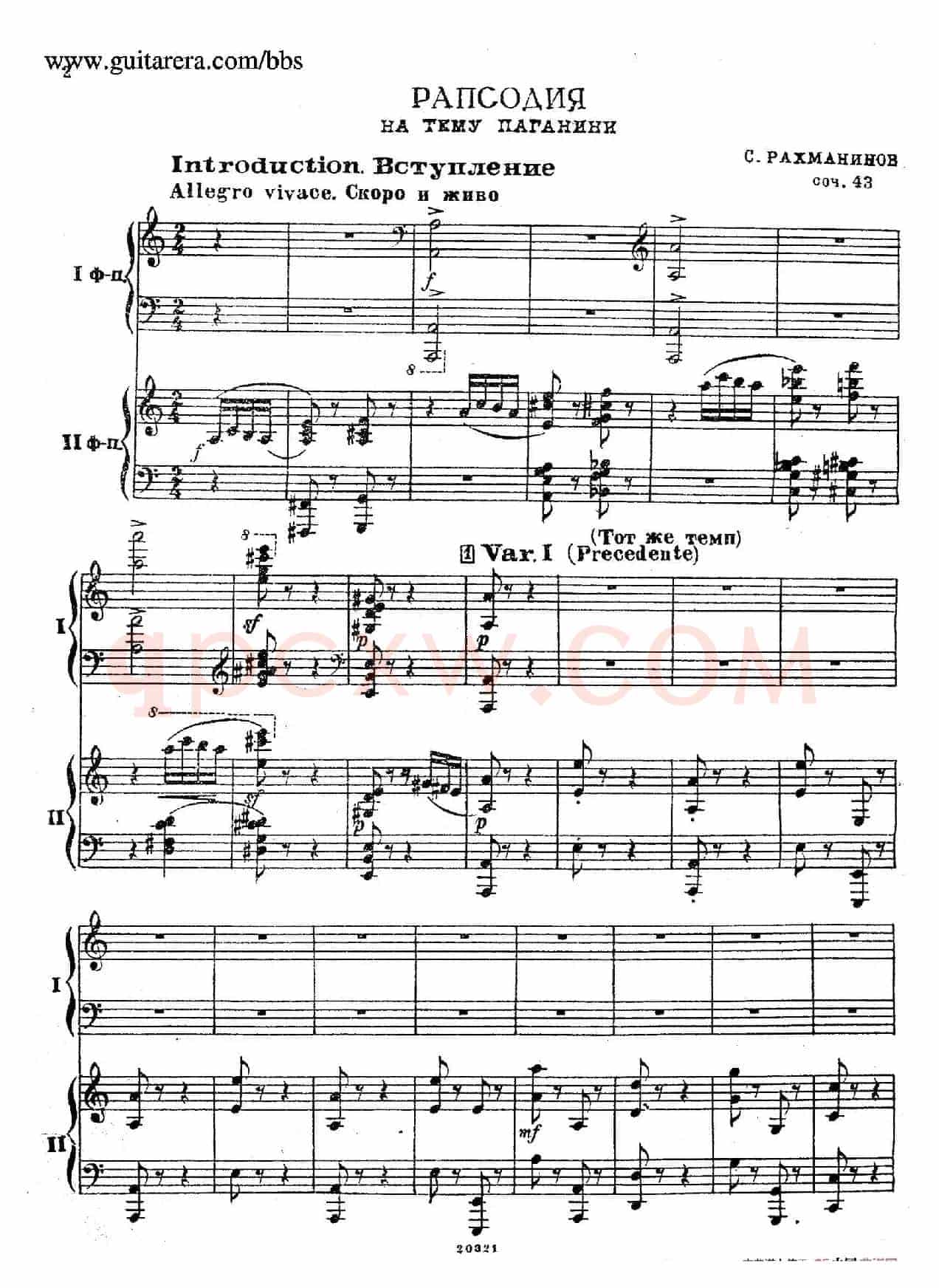 Rhapsody On A Theme Of Paganini Op.43(帕格尼尼主题狂想曲·双钢琴)(P1——20)