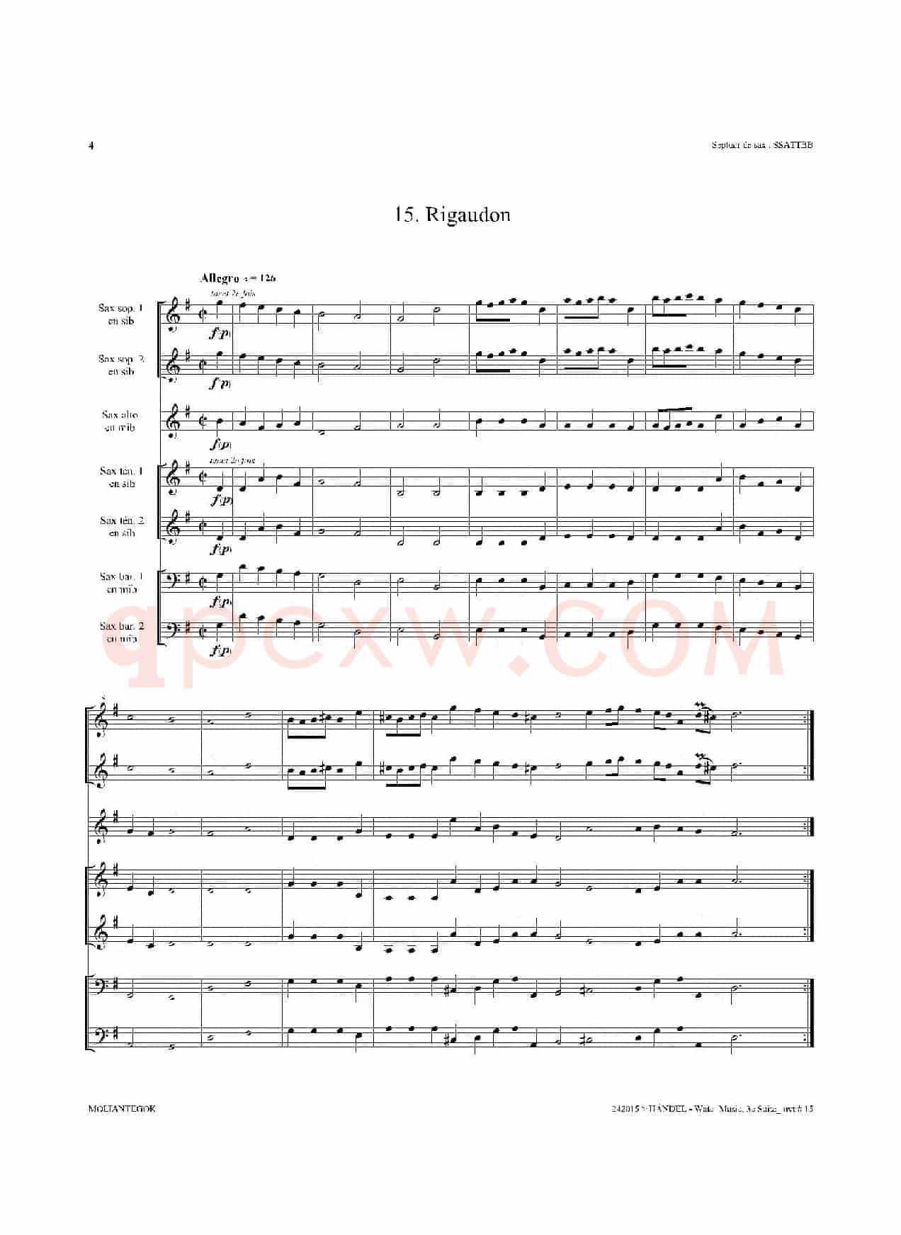 Water Music（HWV.350 No.3）（萨克斯合奏总谱）