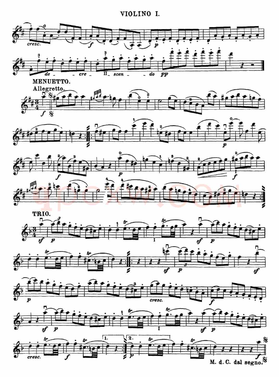 Mozart《Quartet No.20 in D Major,K.499》（Violin 1分谱）