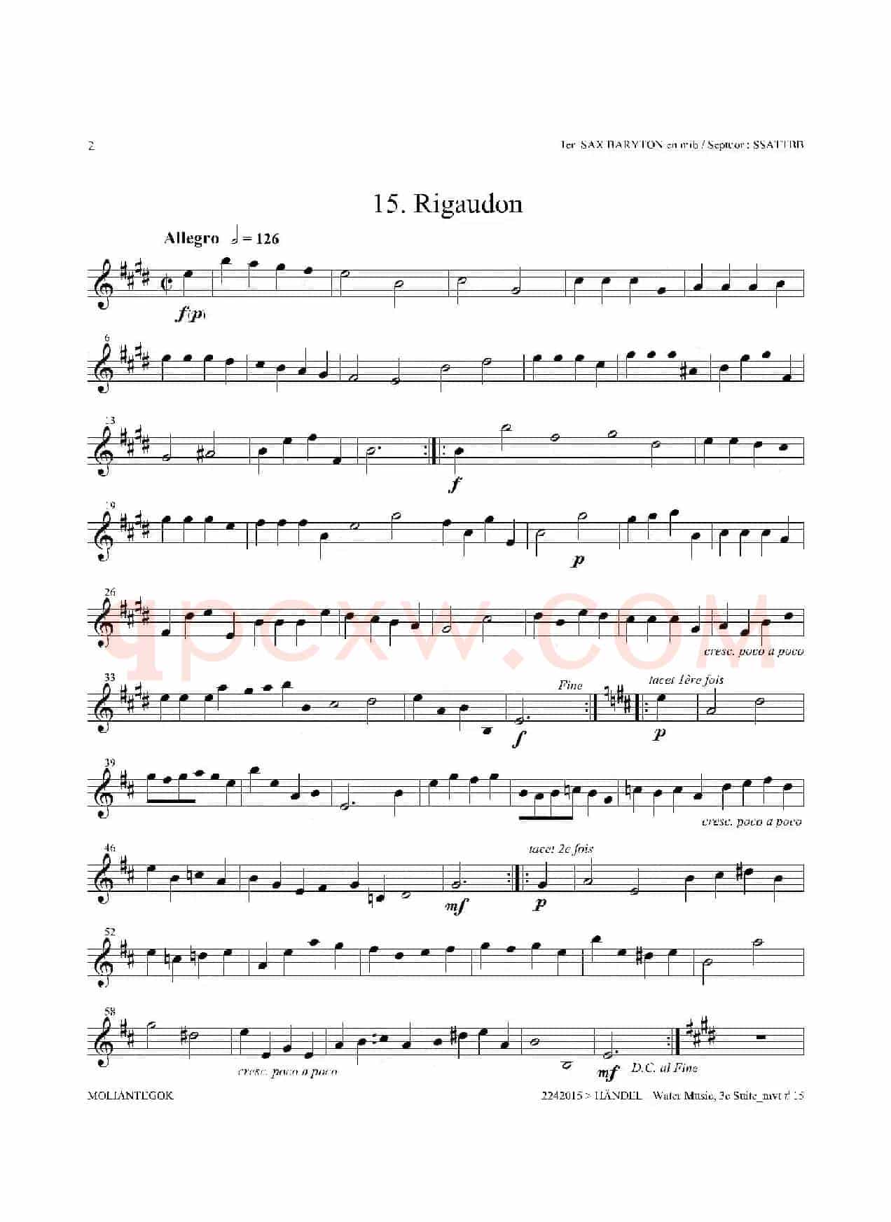 Water Music（HWV.350 No.3）（第一上低音萨克斯）