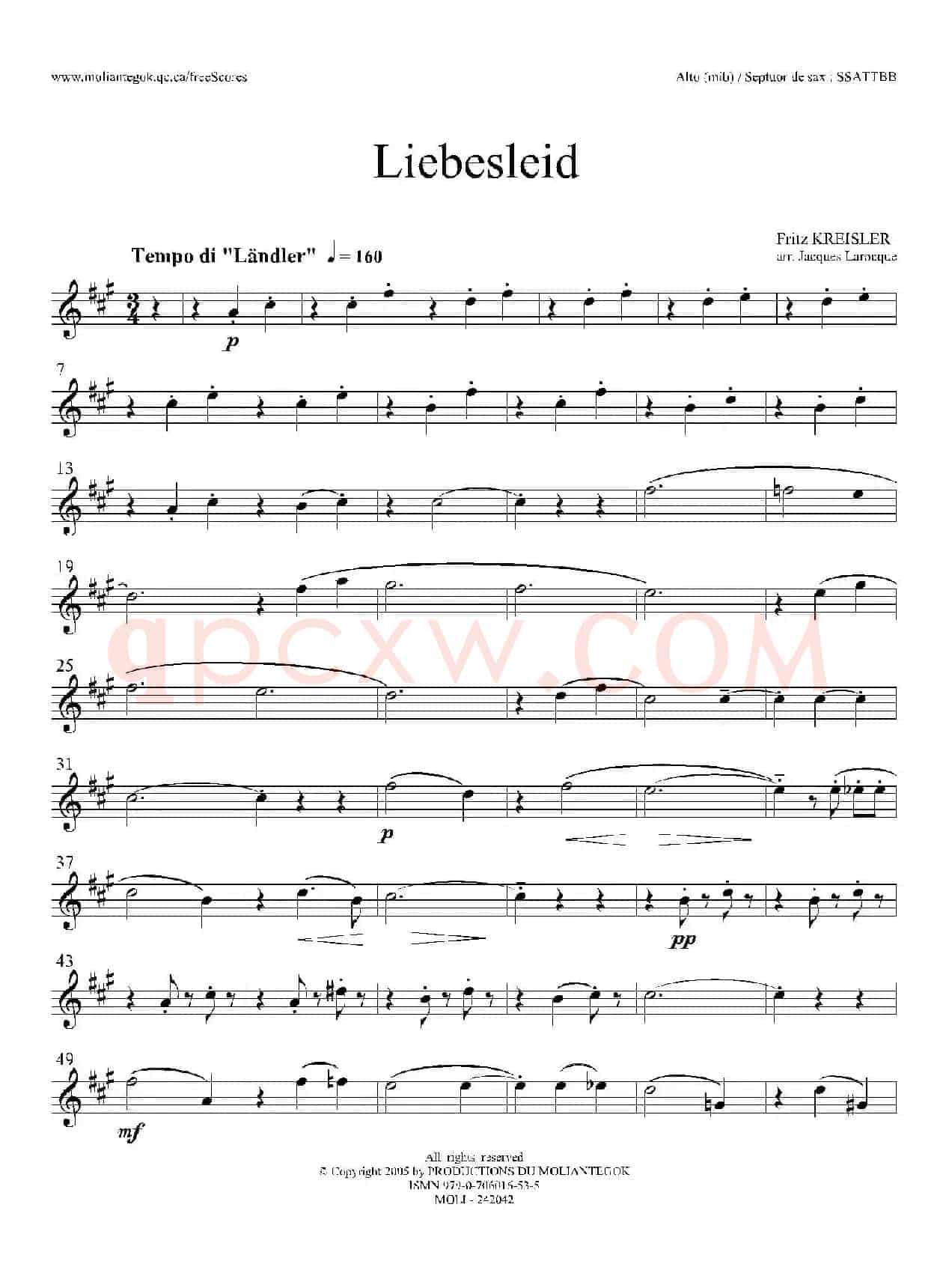 Liebesleid（四重奏、中音萨克斯分谱）