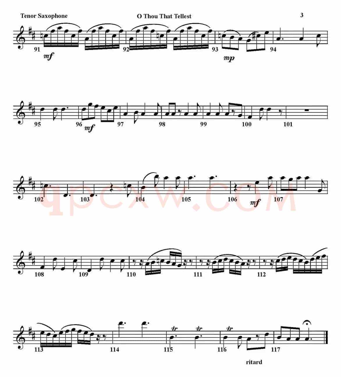 O THOU THAT TELLEST GOOD TIDINGS TO ZION（四重奏·次中音萨克斯分谱）
