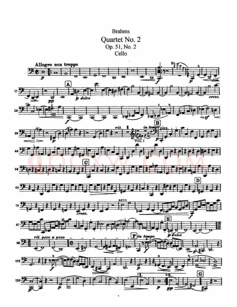 勃拉姆斯《Quartet No.2》Op.51（大提琴谱）