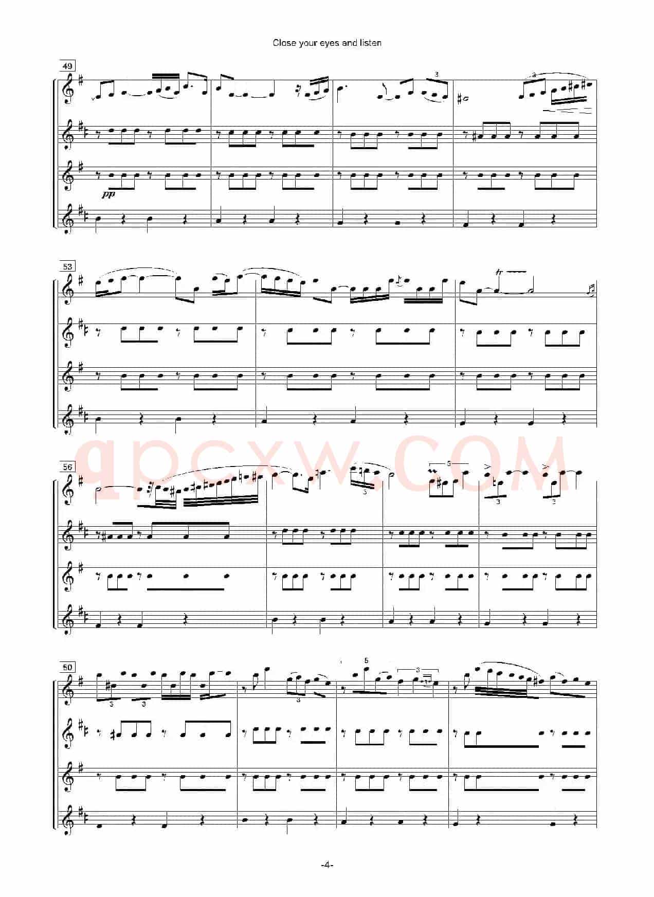 Close your eyes and listen（四重奏总谱+分谱）