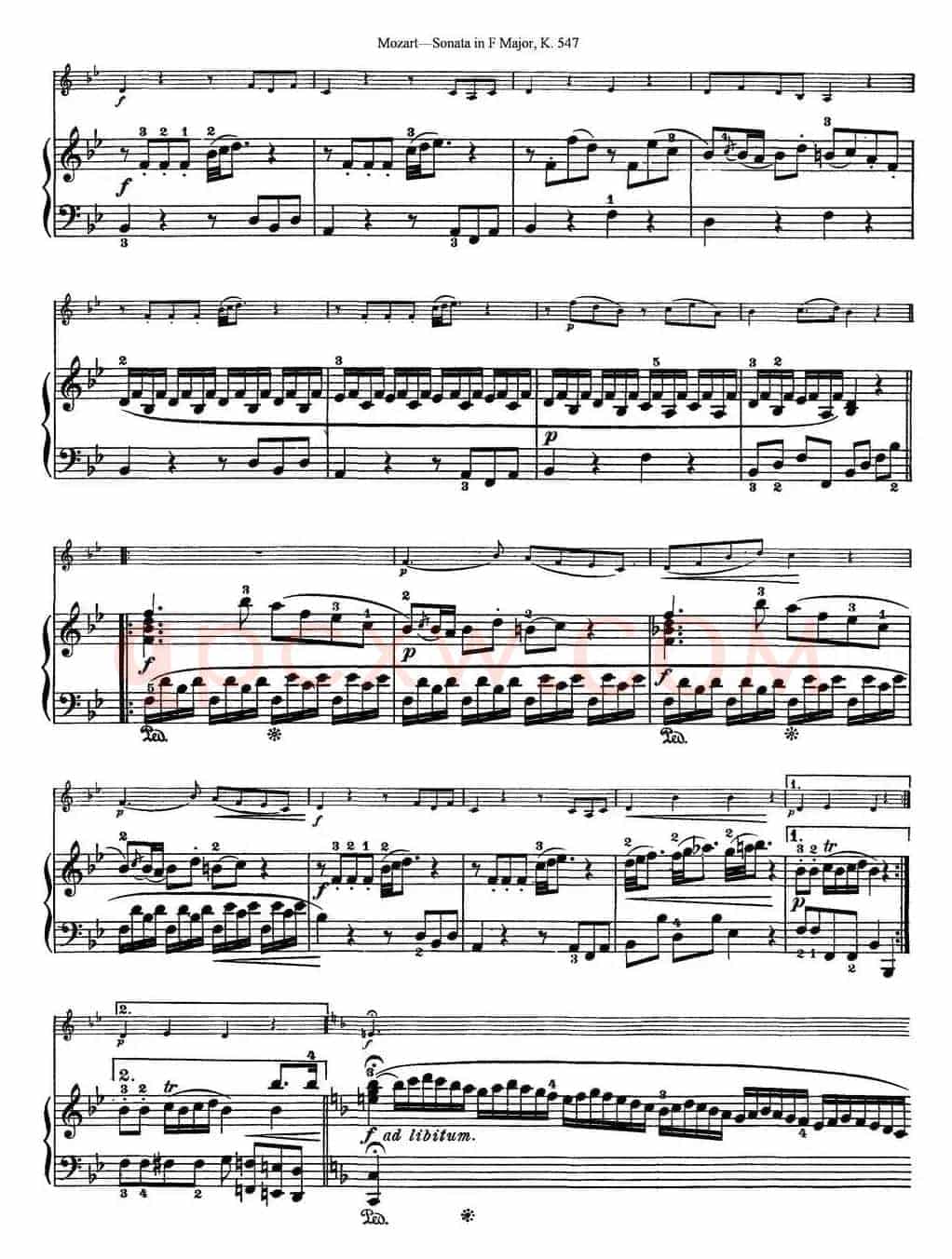 Violin Sonata in F Major K.547（小提琴+钢琴伴奏）