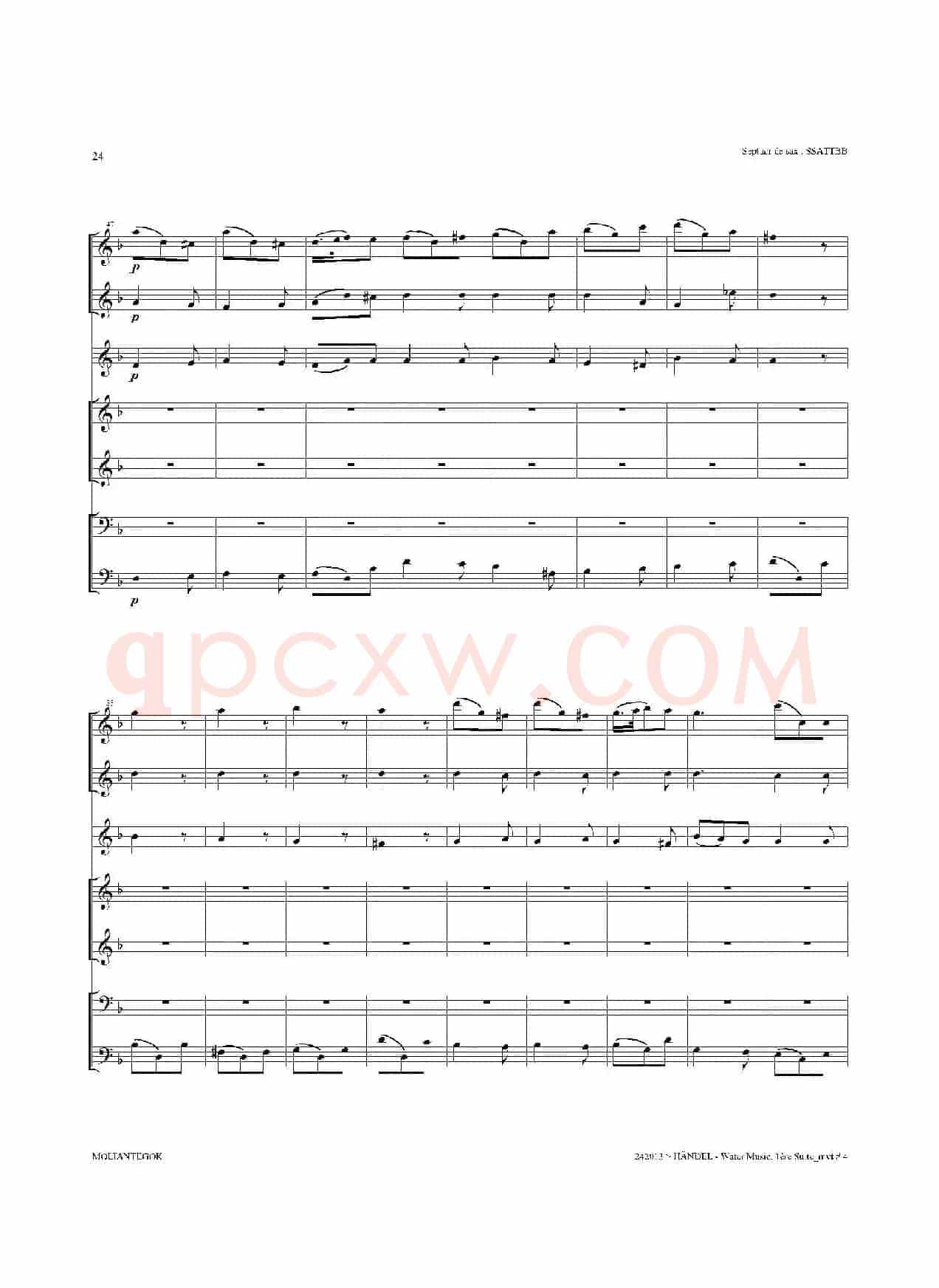 Water Music（HWV.348 No.1）（萨克斯合奏总谱）