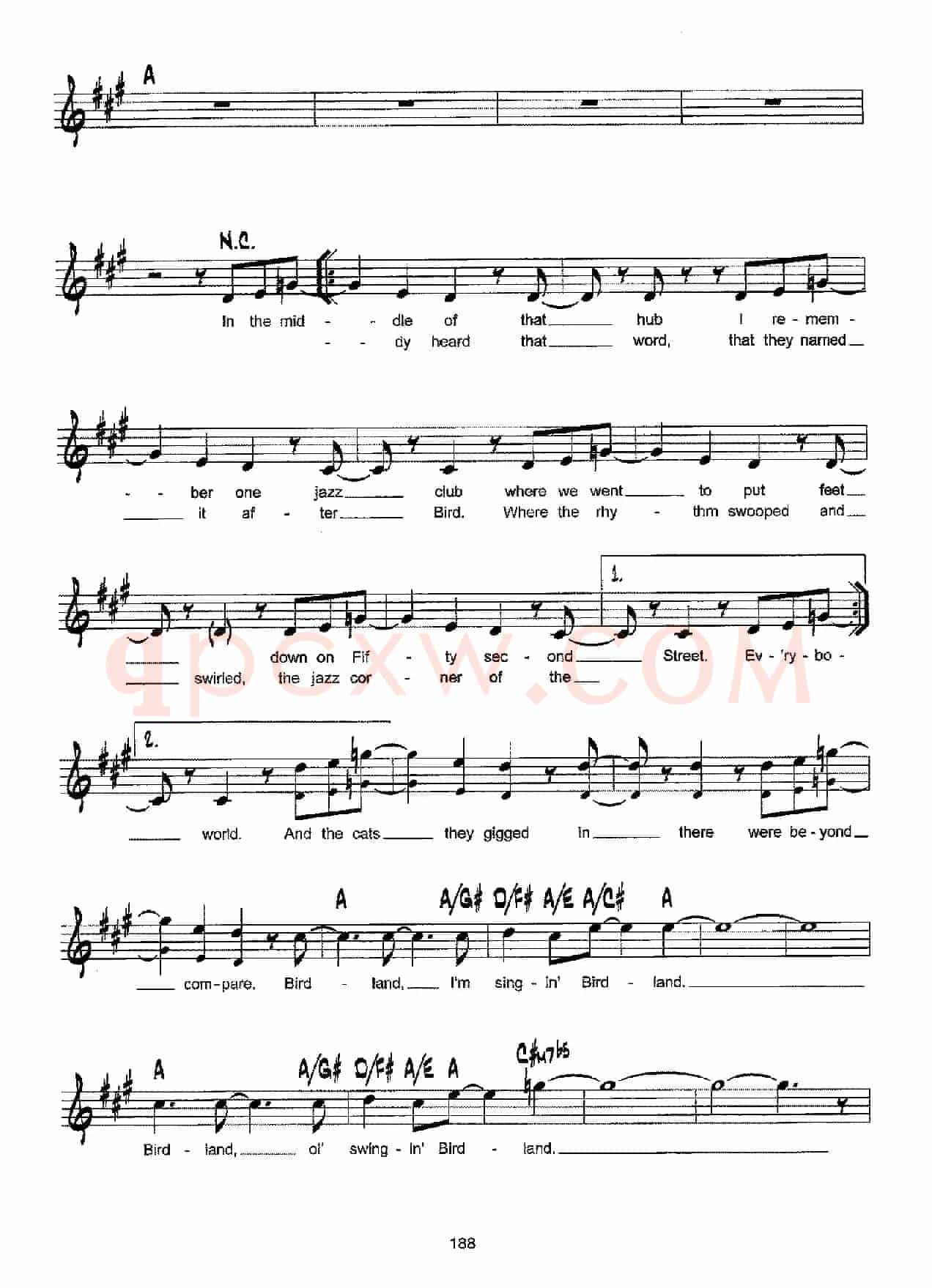 降B爵士乐谱：BIRDLAND