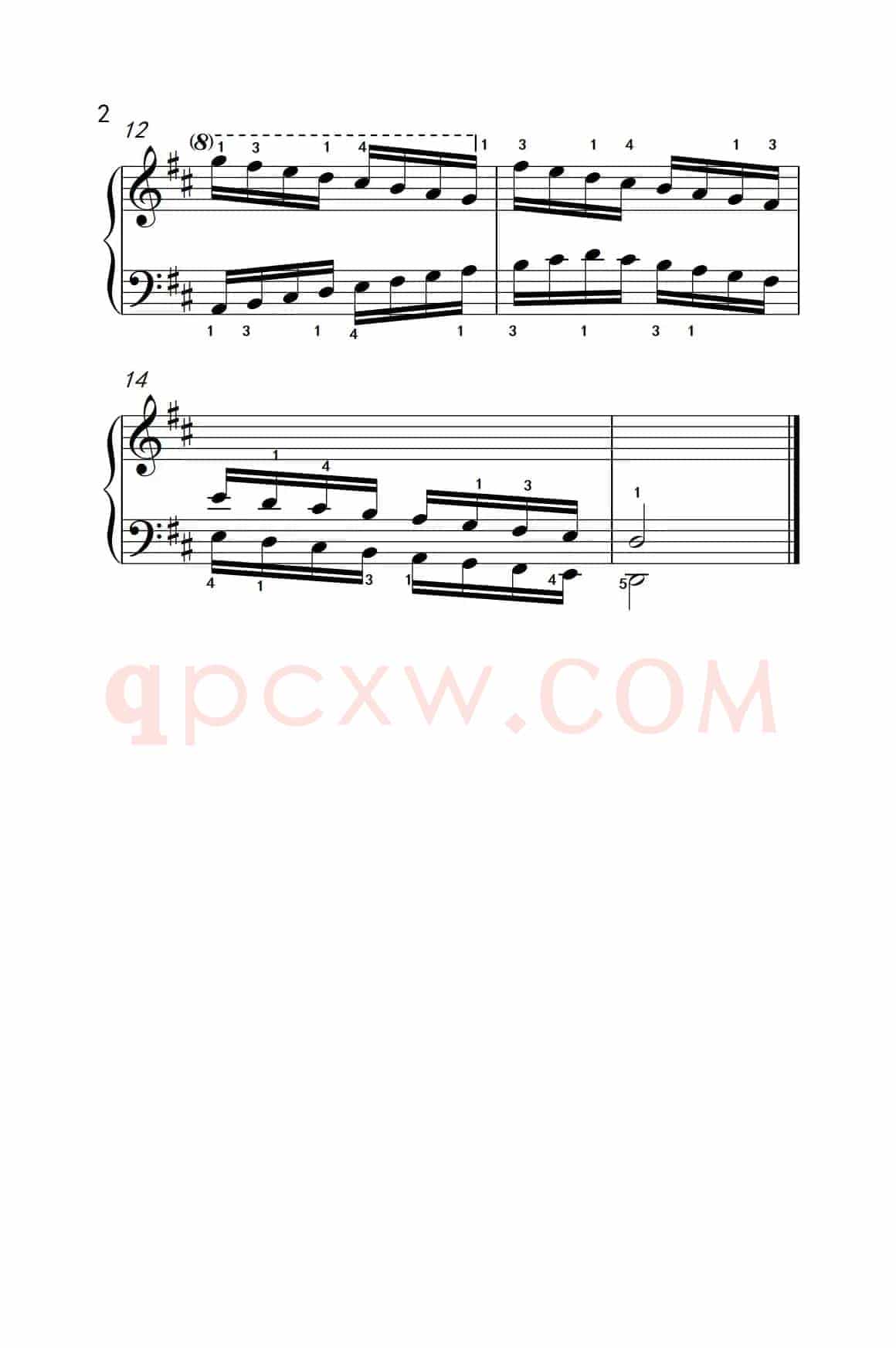 D大调音阶（反向四个八度）（儿童钢琴练习曲）