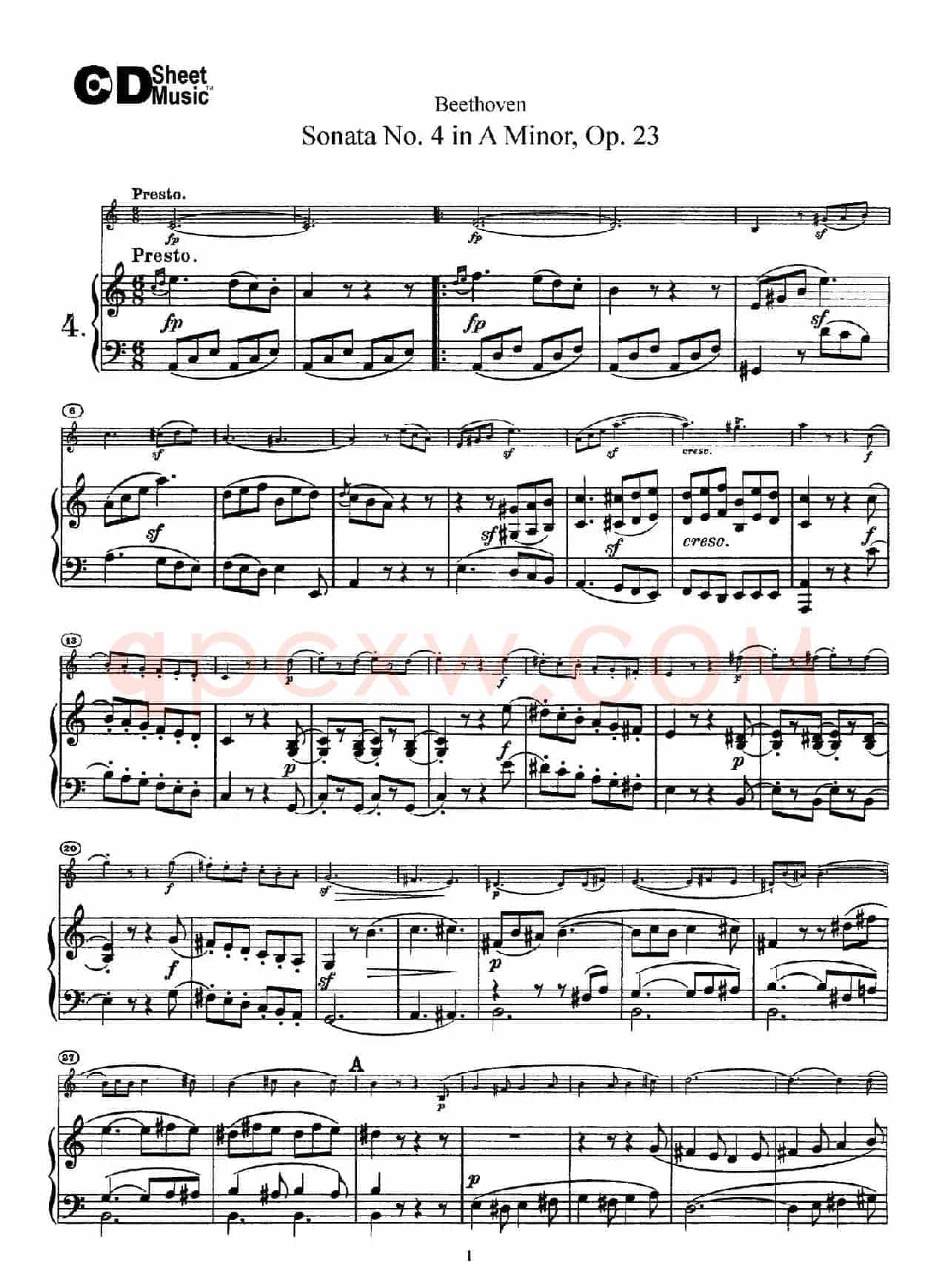 A小调第四小提琴奏鸣曲（Sonata No.4 in A Minor Op.23）（小提琴+钢琴伴奏）