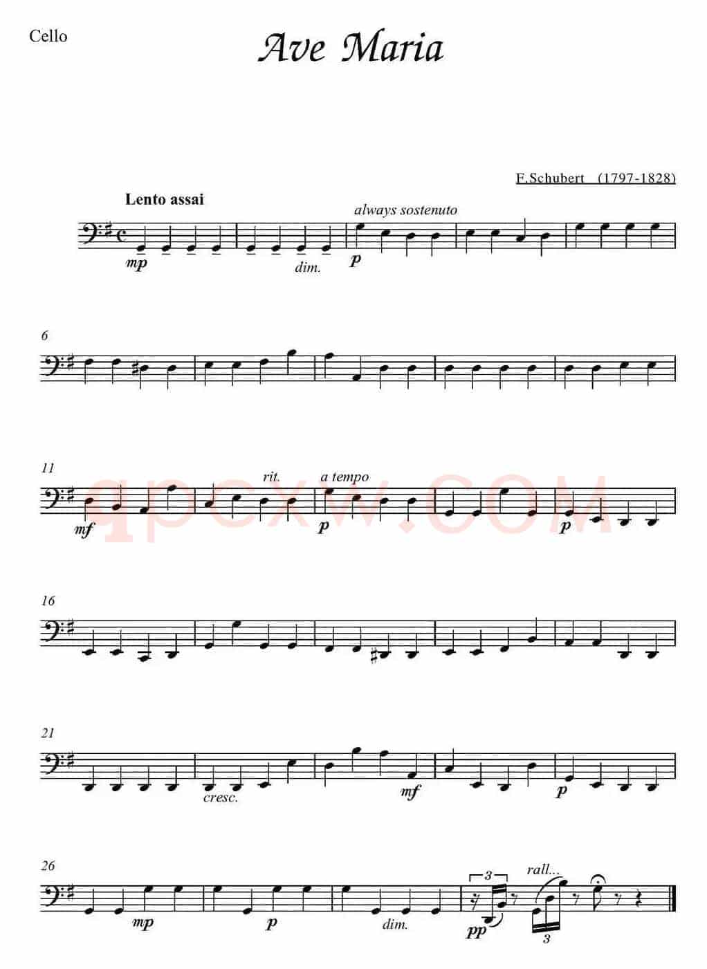 Ave Maria（大提琴分谱、E.Schubert作曲版）