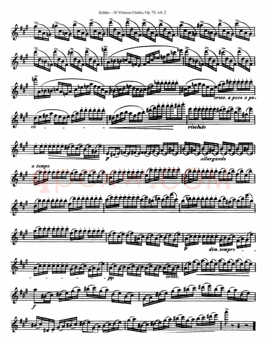 柯勒30首高级长笛练习曲作品75号（NO.16）