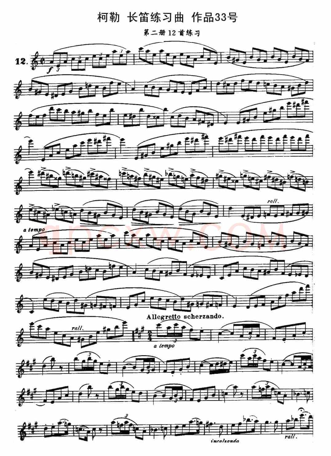 柯勒长笛练习曲作品33号(第二册)(12)
