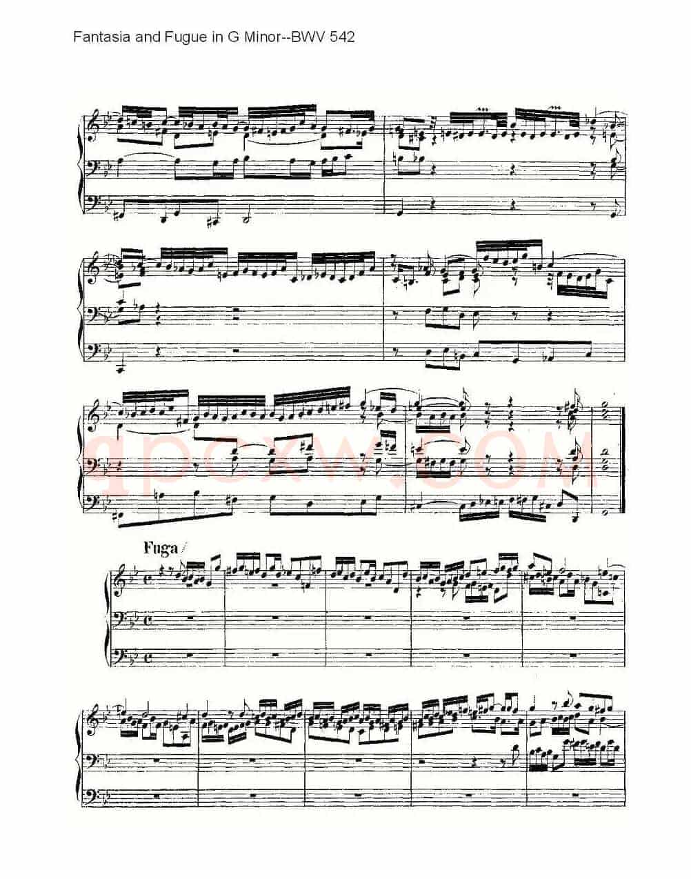 Fantasia and Fugue in G Minor--BWV 542 (管风琴谱)
