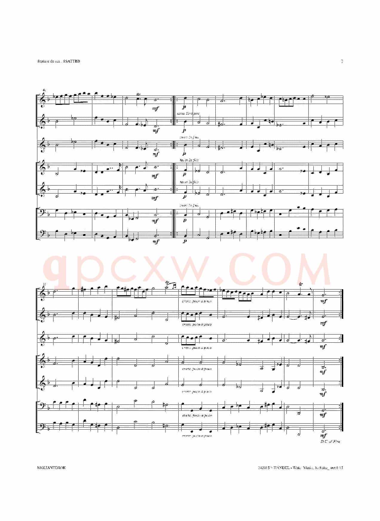 Water Music（HWV.350 No.3）（萨克斯合奏总谱）