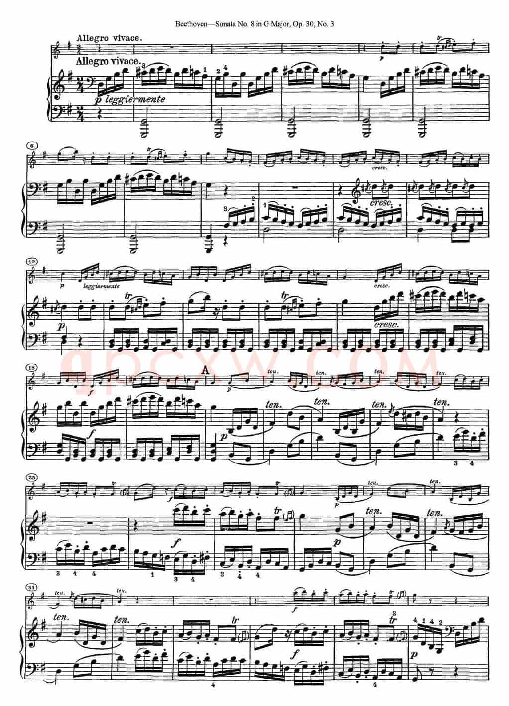 Violin Sonata No.8 in G Major Op.30 No.3（小提琴+钢琴伴奏）