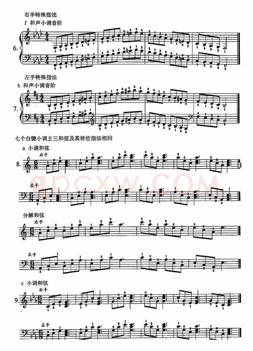 钢琴综合教程：第十六课 七个白键小调音阶 和弦转位 主三和弦琶音及和弦连接（大小调）