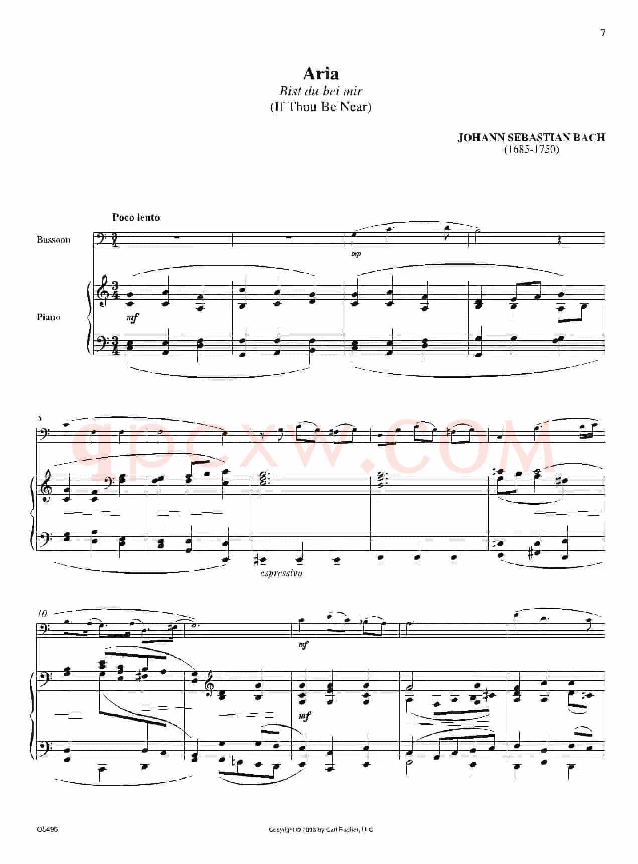 Aria （Bist du bei mir）（巴松+钢琴伴奏）