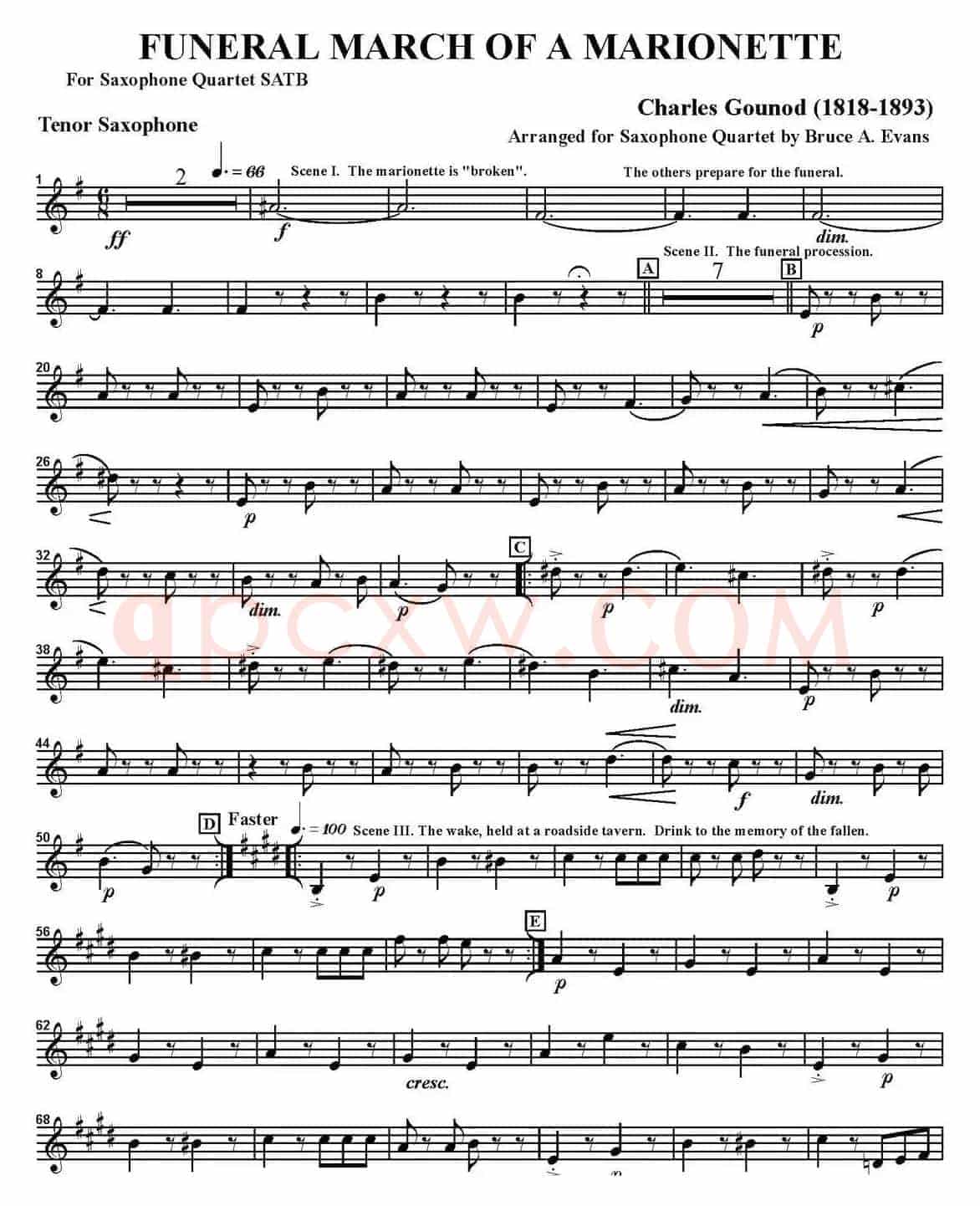FUNERAL MARCH OF A MARIONETTE（四重奏·次中音萨克斯分谱）