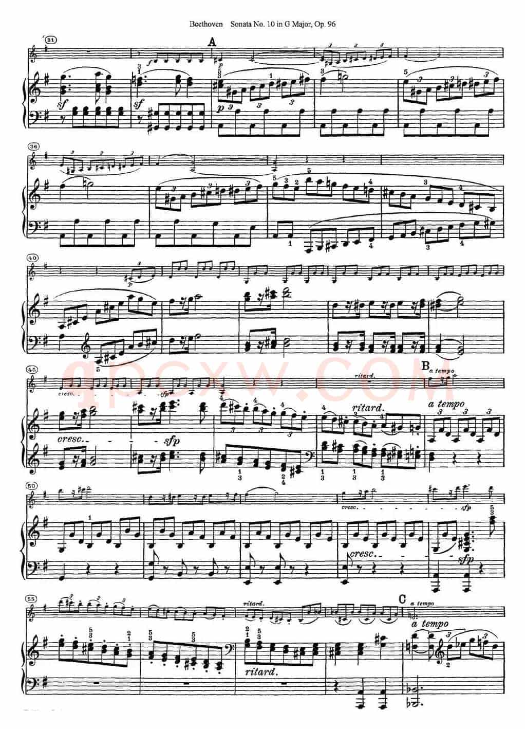 Violin Sonata No.10 in G Major Op.96（小提琴+钢琴伴奏）