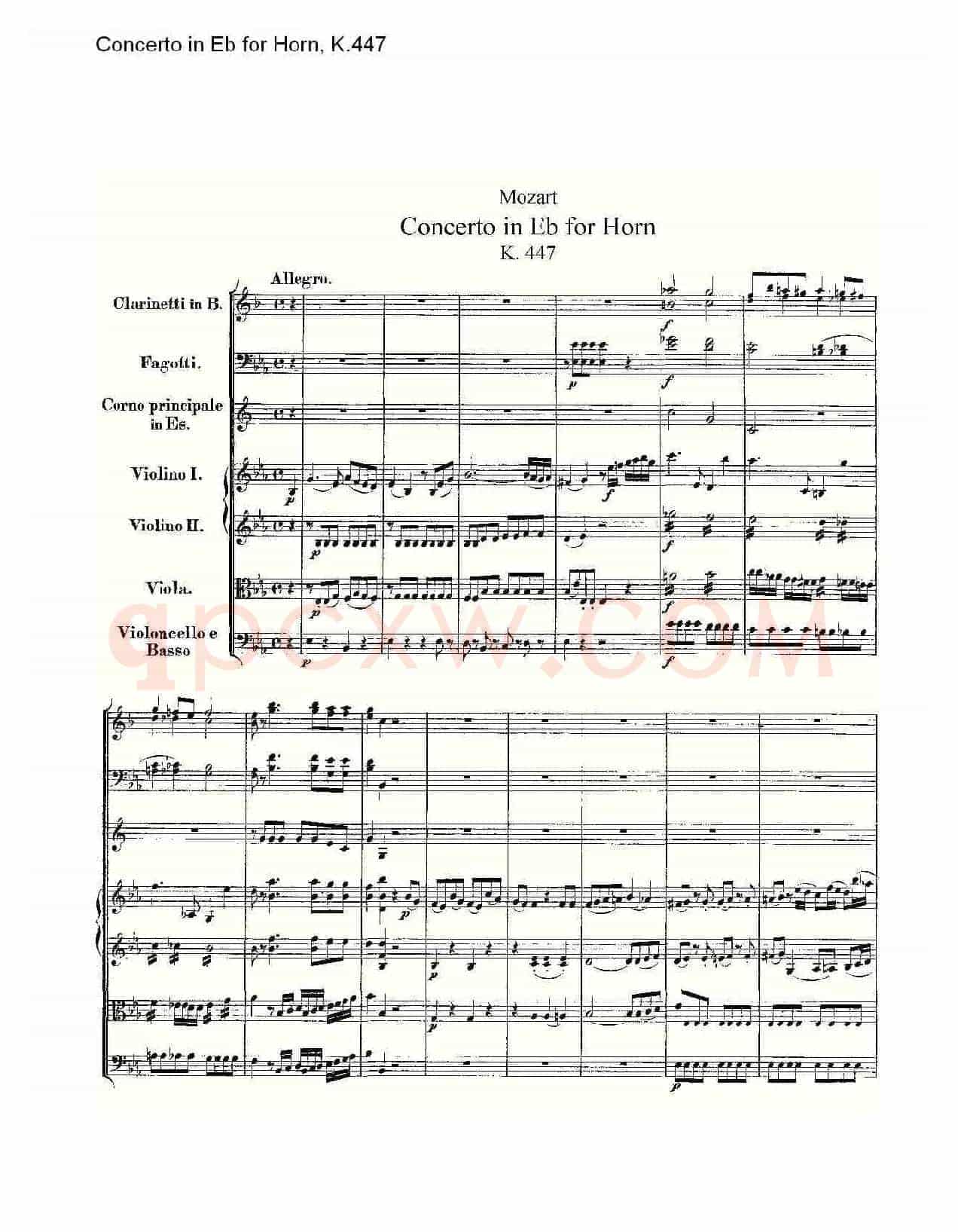 Concerto in Eb for Horn, K.447(Eb调法国号协奏曲, K.447)