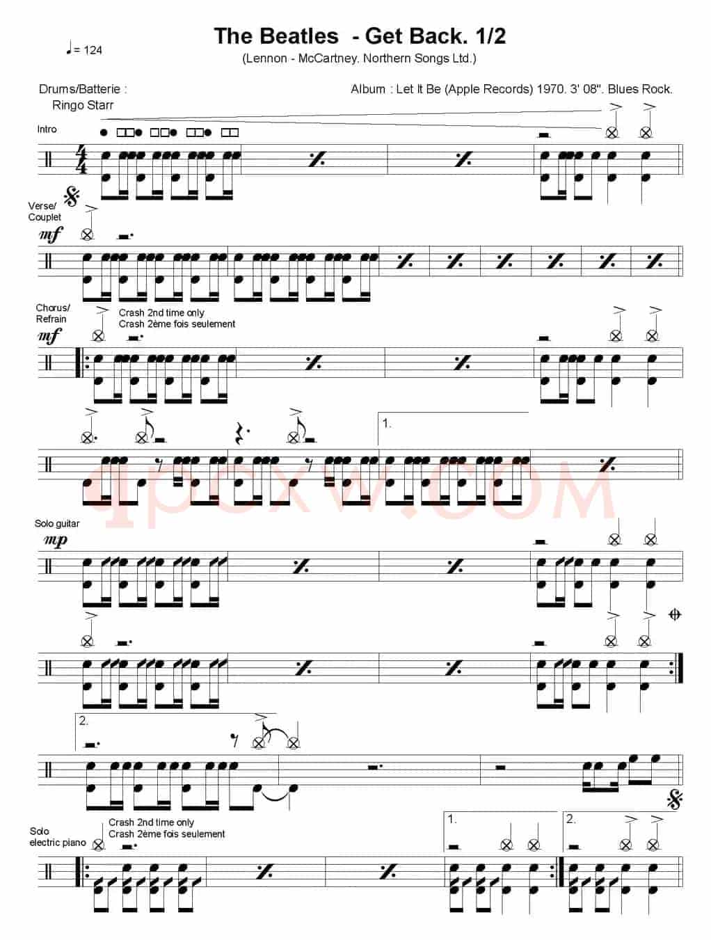 爵士鼓谱：Beatles - Get back