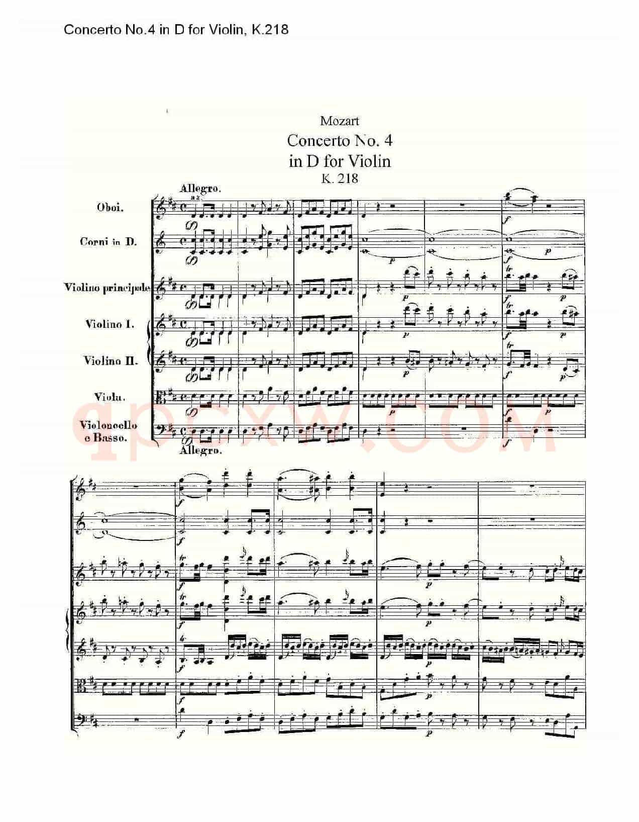 Concerto No.4 in D for Violin, K.218（D调小提琴第四协奏曲，K）
