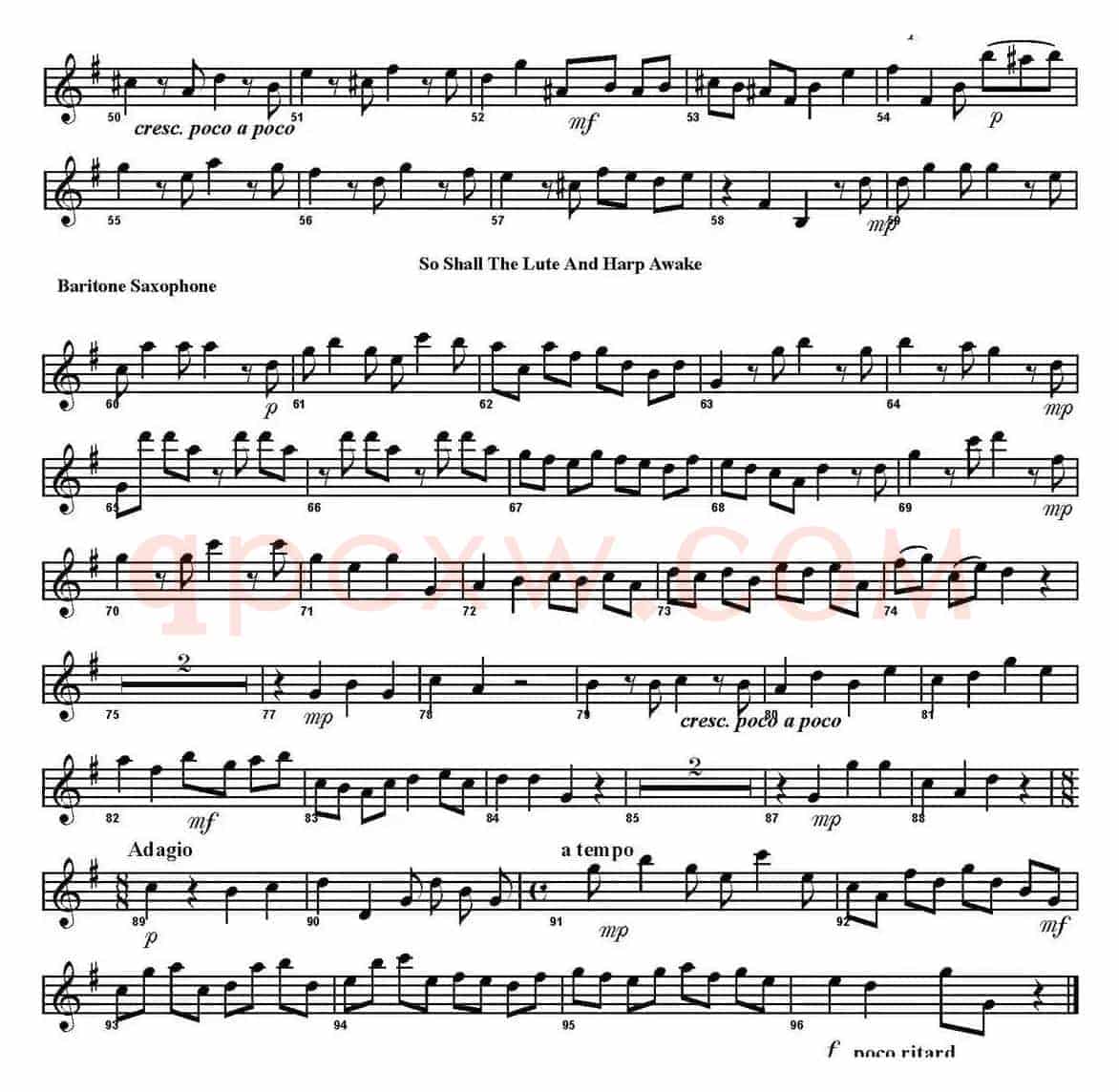 So Shall the Lute And Harp Awake（四重奏·上低音萨克斯分谱）
