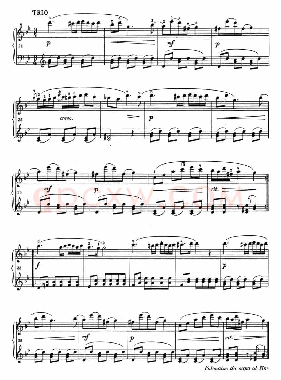 肖邦 波兰舞曲 Op.posth.P.1 No.1 降B大调