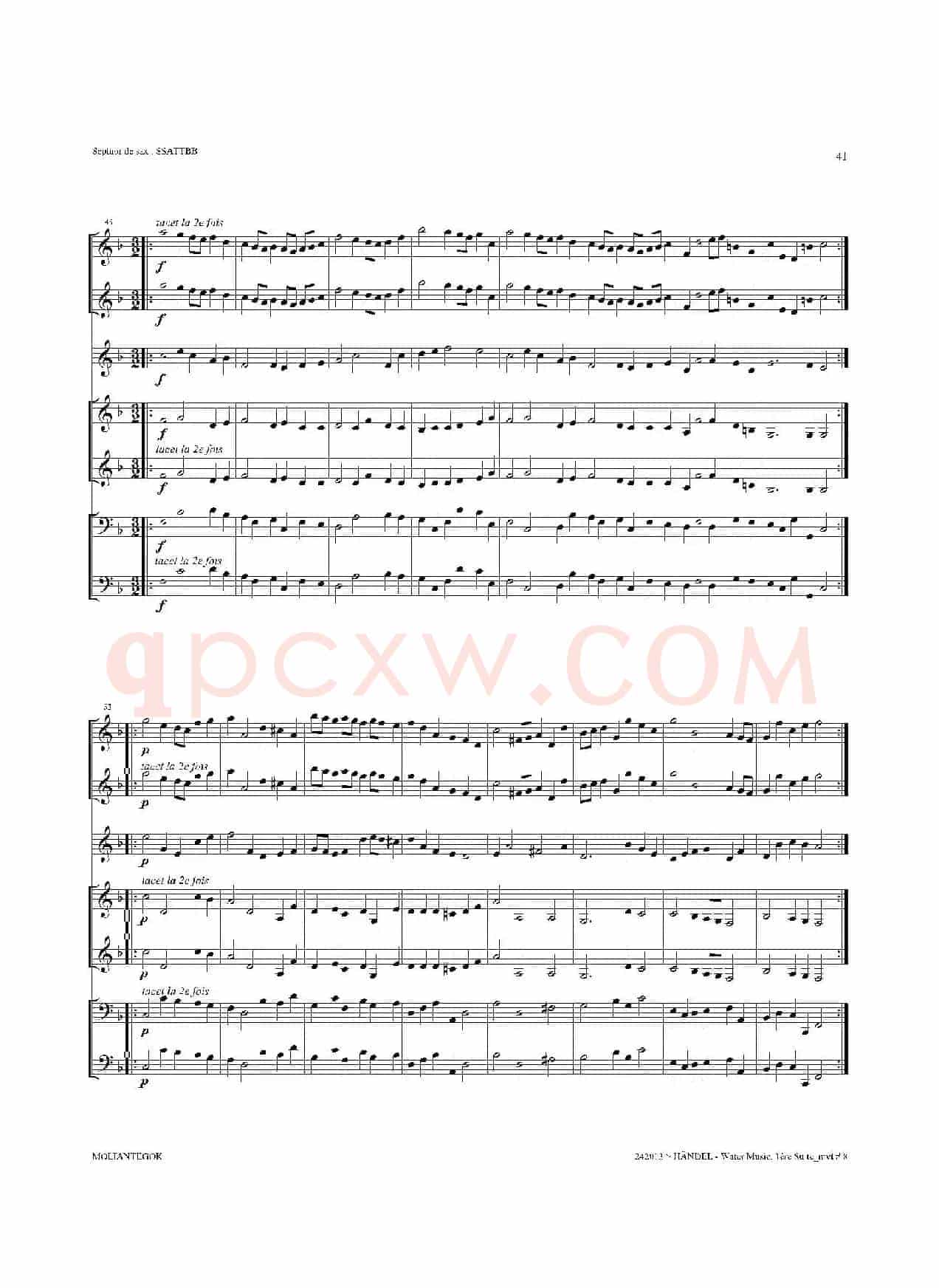 Water Music（HWV.348 No.1）（萨克斯合奏总谱）