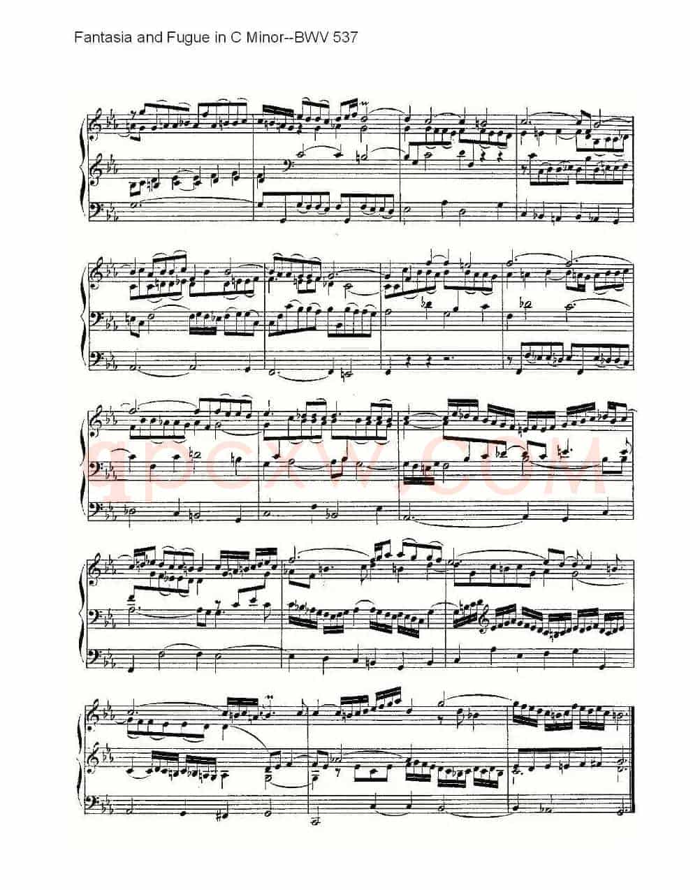 Fantasia and Fugue in C Minor--BWV 537 （管风琴谱）