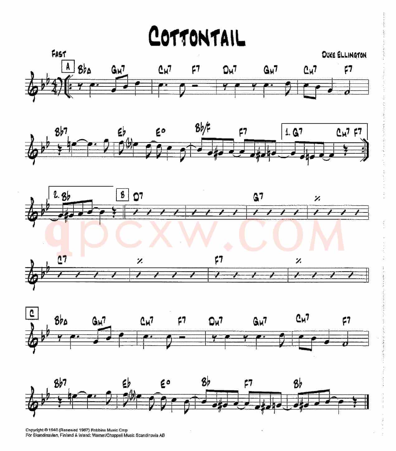 降B爵士乐谱：COTTONTAIL