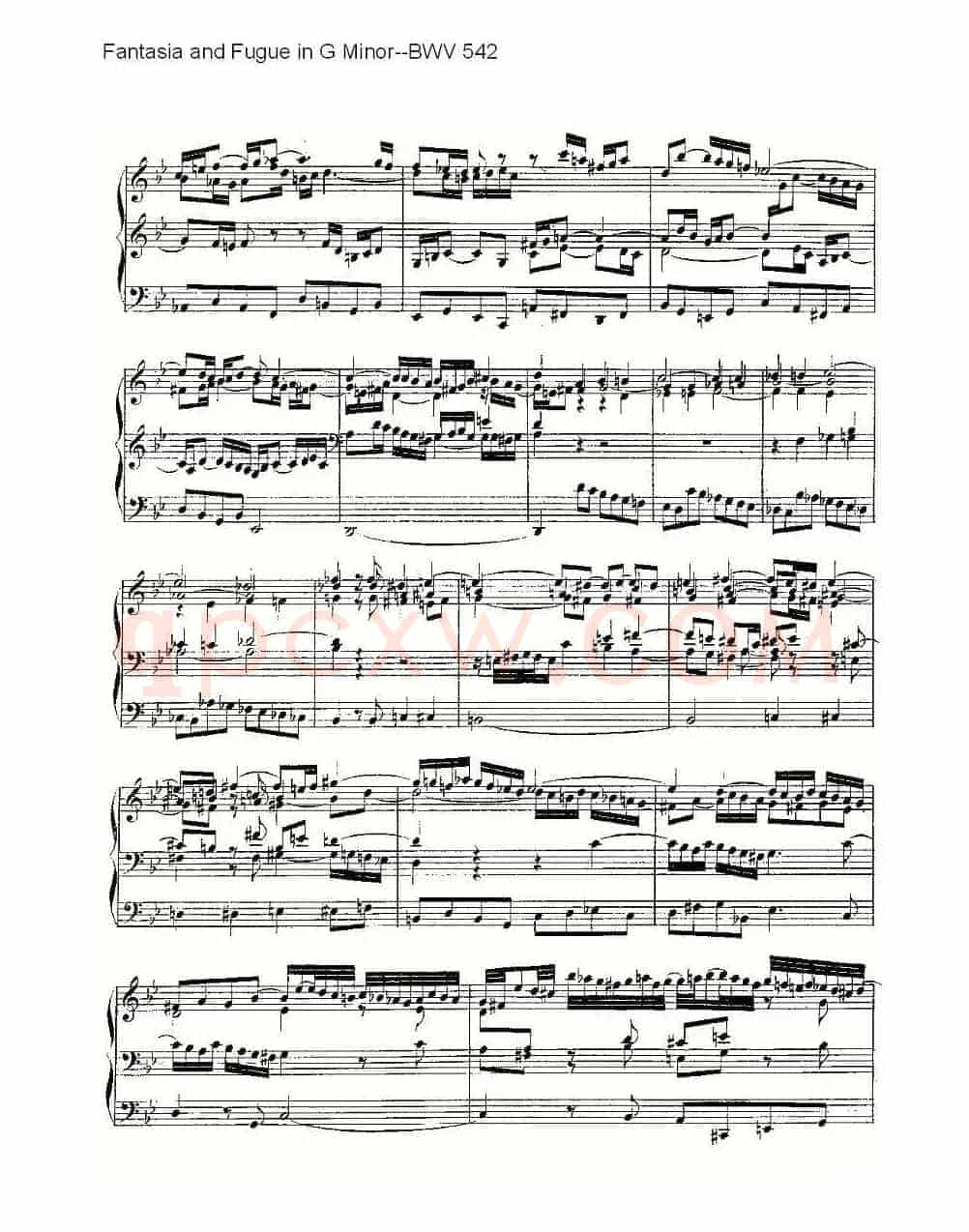Fantasia and Fugue in G Minor--BWV 542 (管风琴谱)