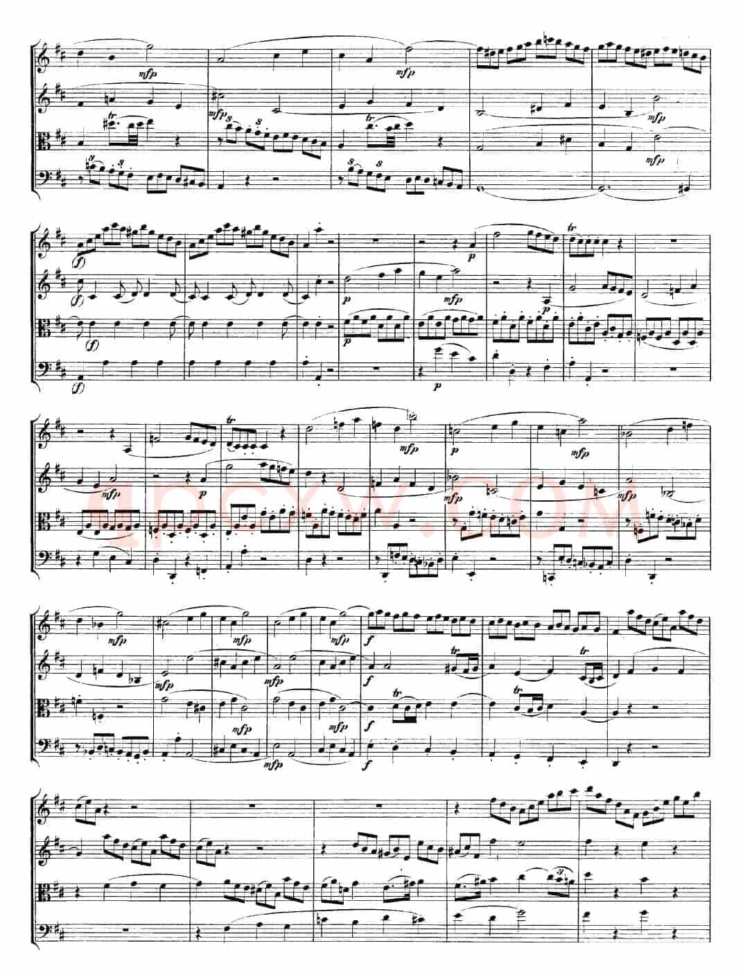 Mozart《Quartet No.21 in D Major,K.575》（总谱）