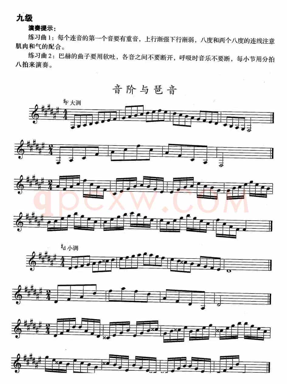 小号考级九级：音阶与琶音（#F大调、#d小调）