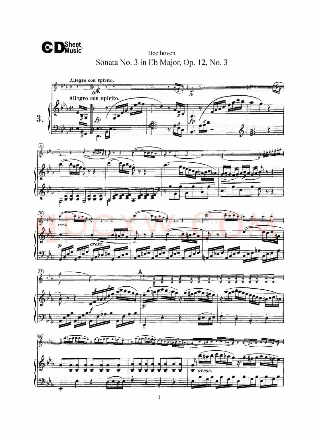降E大调第三小提琴奏鸣曲（Sonata No.3 in Eb Major Op.12,No.3）（小提琴+钢琴伴奏）