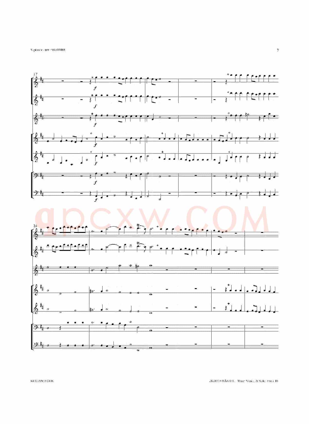 Water Music（HWV.349 No.2）（萨克斯合奏总谱）
