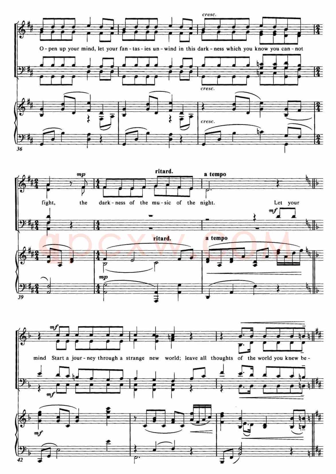 Choral Suite from The Phantom of the Opera（3 THE MUSIC OF THE NIGHT、四重奏）