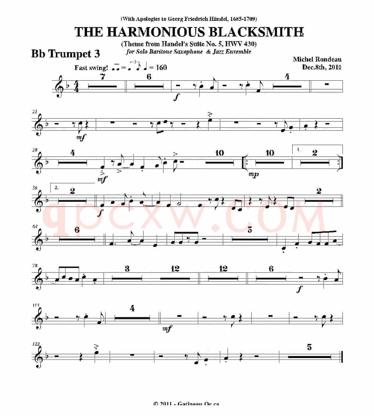 THE HARMONIOUS BLACKSMITH（第三降B小号分谱）