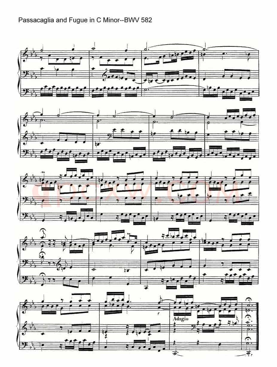 Passacaglia and Fugue in C Minor--BWV 582(管风琴谱)